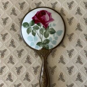Vintage Rose Hand Mirror Wall Decor
